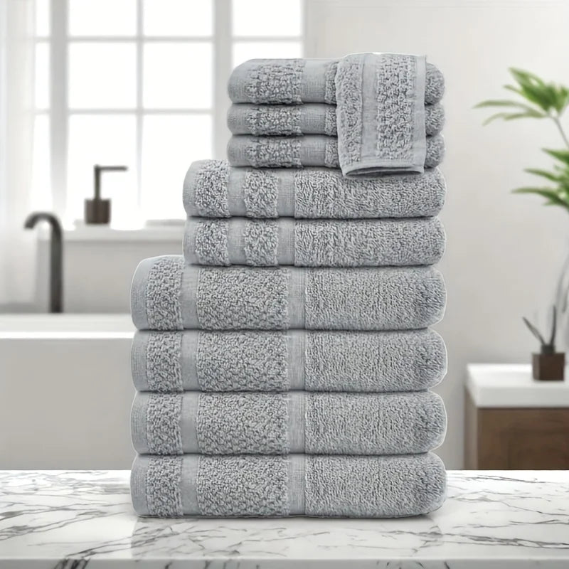 Cotton Polyester Bath Towel Set 10 Pieces Quick Dry Absorbent Towels Washcloths Essentials