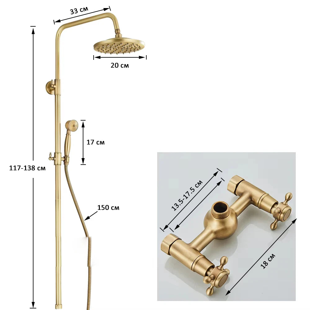 Quyanre Antique Brass Shower Faucets Set Wall Mount Dual Knobs
