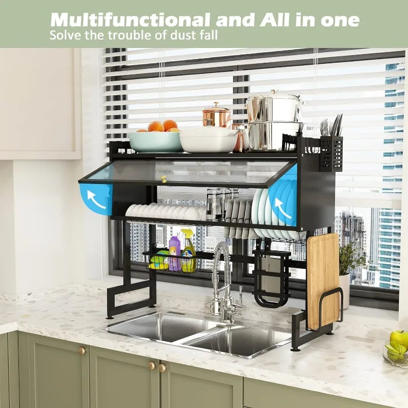 Over The Sink Dish Drying Rack 2-Tier Stainless Steel Cover