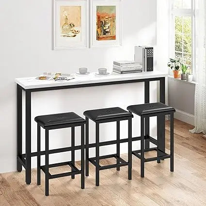 Bar Table and Chairs Set With PU Stools Faux Marble