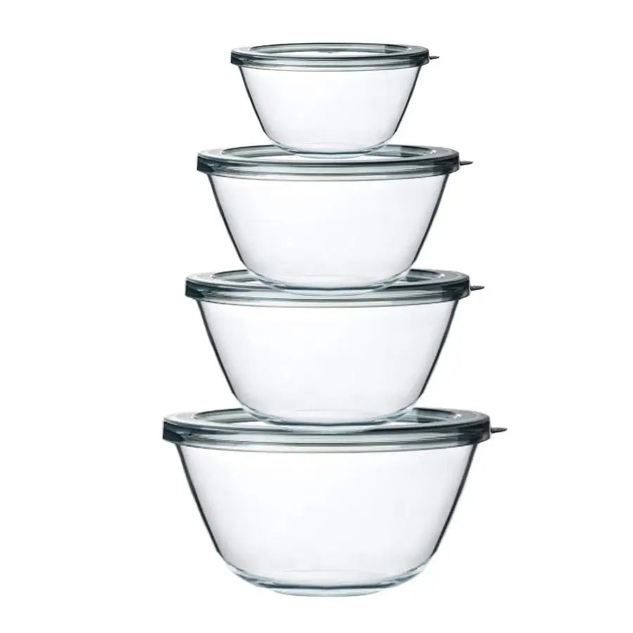 Glass Mixing Bowls with Lids, 4 Packs Glass Bowl Set, Nesting Bowls for Meal Prep, Food Storage, Bowls For Cooking, Baking, BPAF