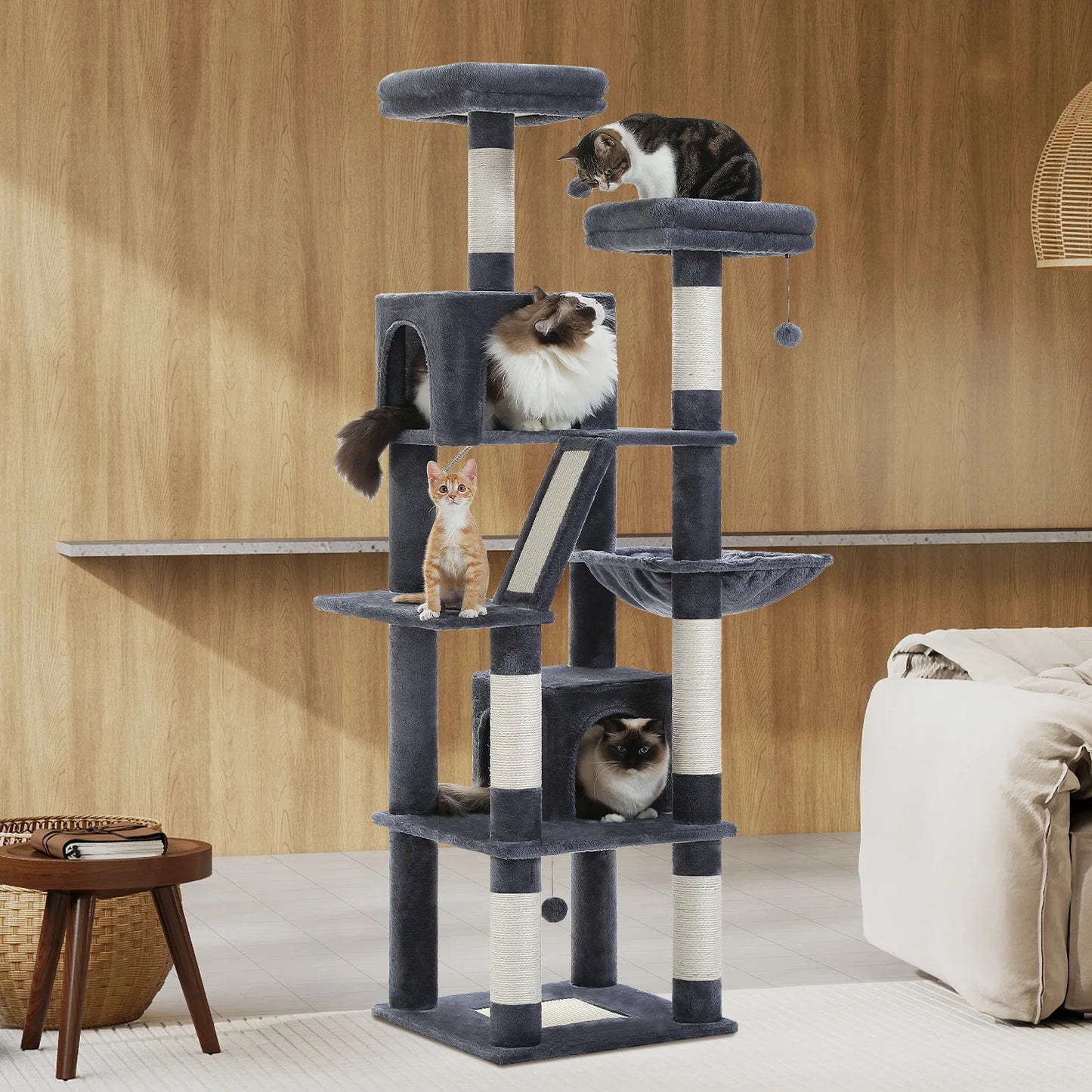 PEQULTICN Multi Level Cat Tree With Scratching Posts And Condo