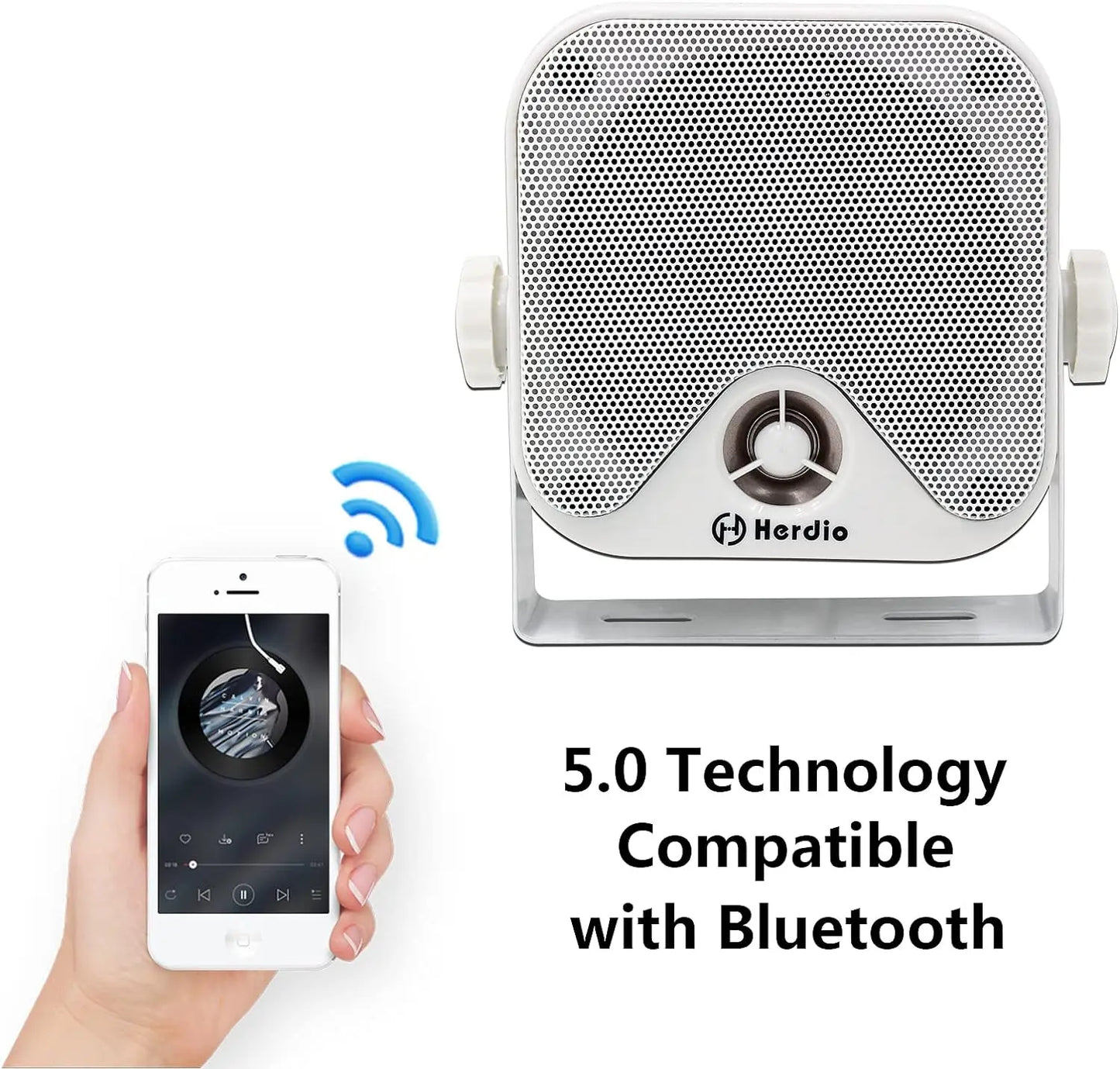 Herdio Heavy Duty Waterproof Boat Marine Bluetooth Surface Mounted Speakers