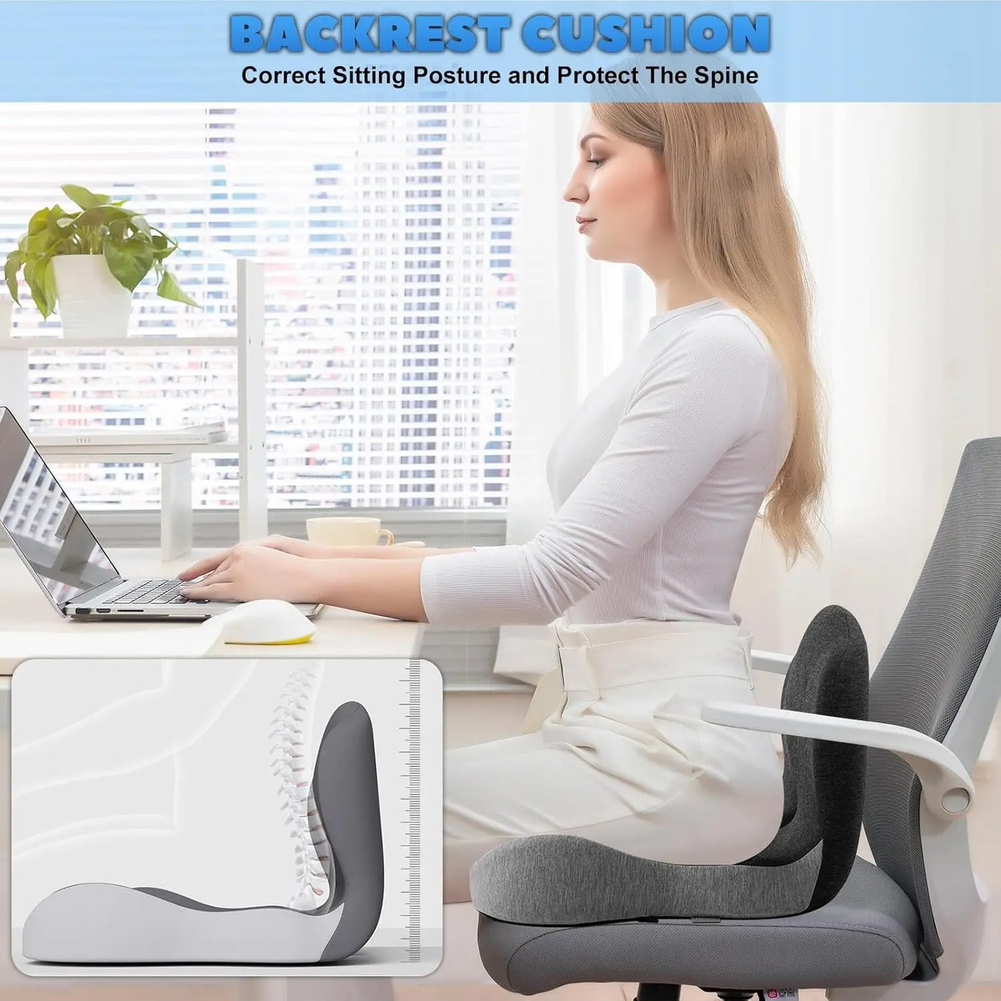 NONECN Memory Foam One Piece Seat Cushion Backrest With Velvet Cover For Office Chairs