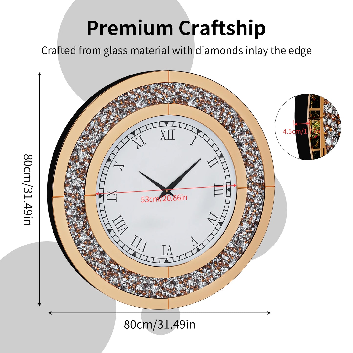 Glam Sparkle Mirrored Wall Clock for Home Decor With Shiny Mirror Finish Accent Detail