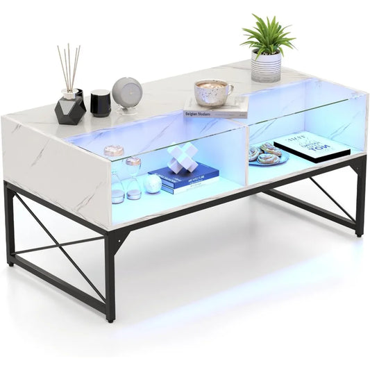 LED Coffee Table With 4 Storage Cubes And Adjustable Lighting