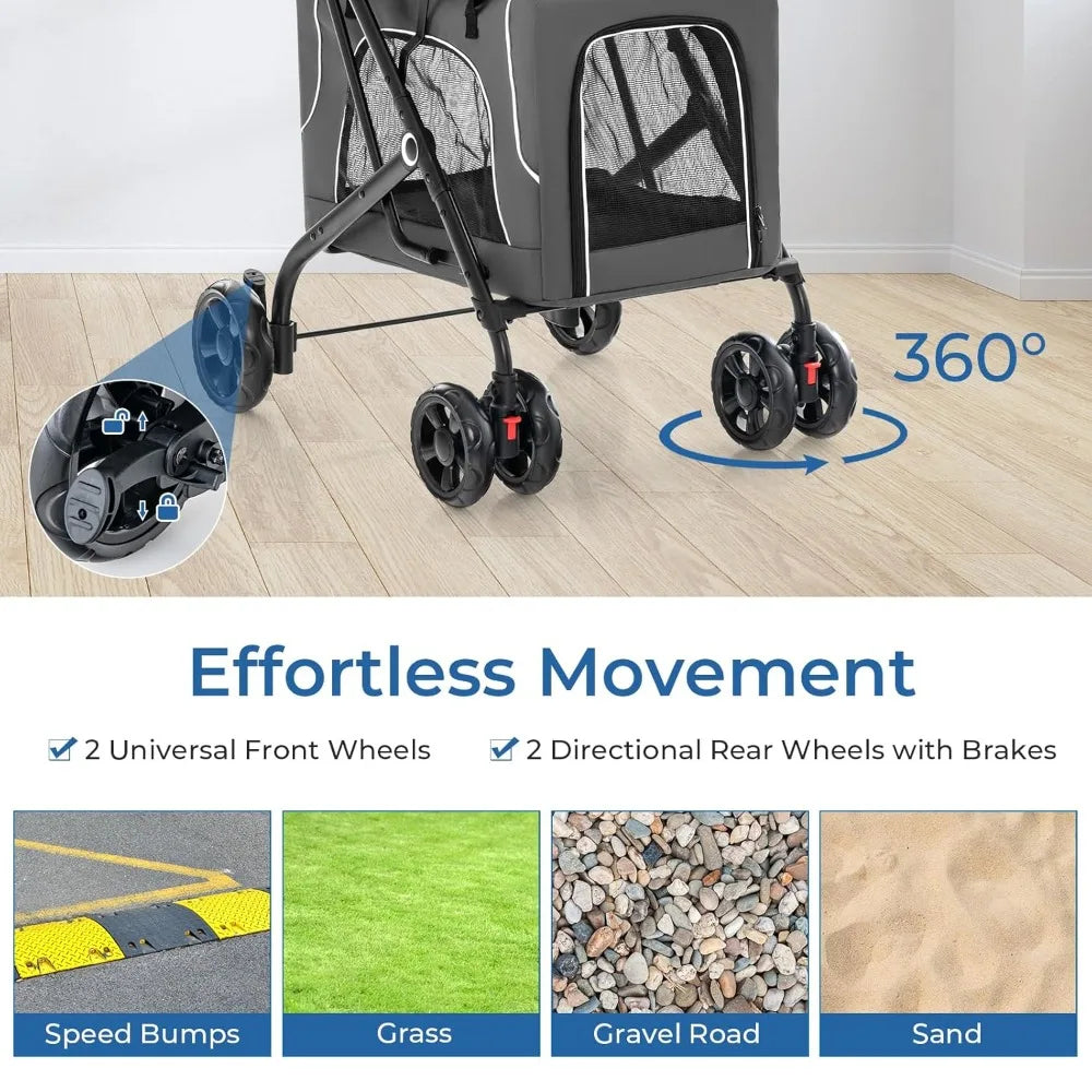 RBXC Two Dog Stroller With Detachable Carriers And Safety Belt
