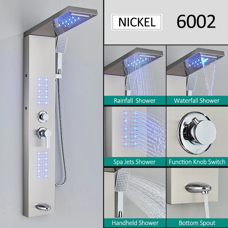Quyanre LED Shower Panel Tower System Waterfall Massage