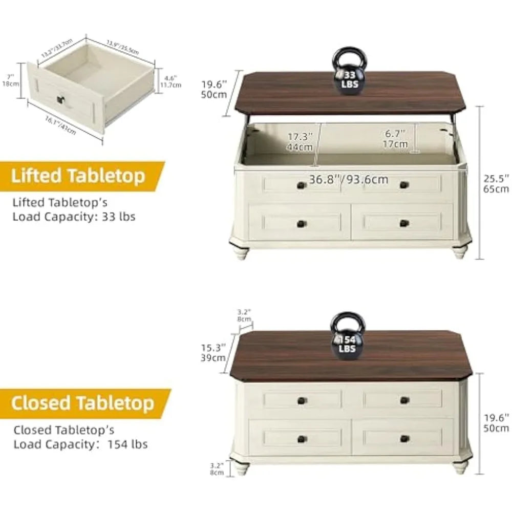 Lift Top Coffee Table With Storage And Hidden Compartment