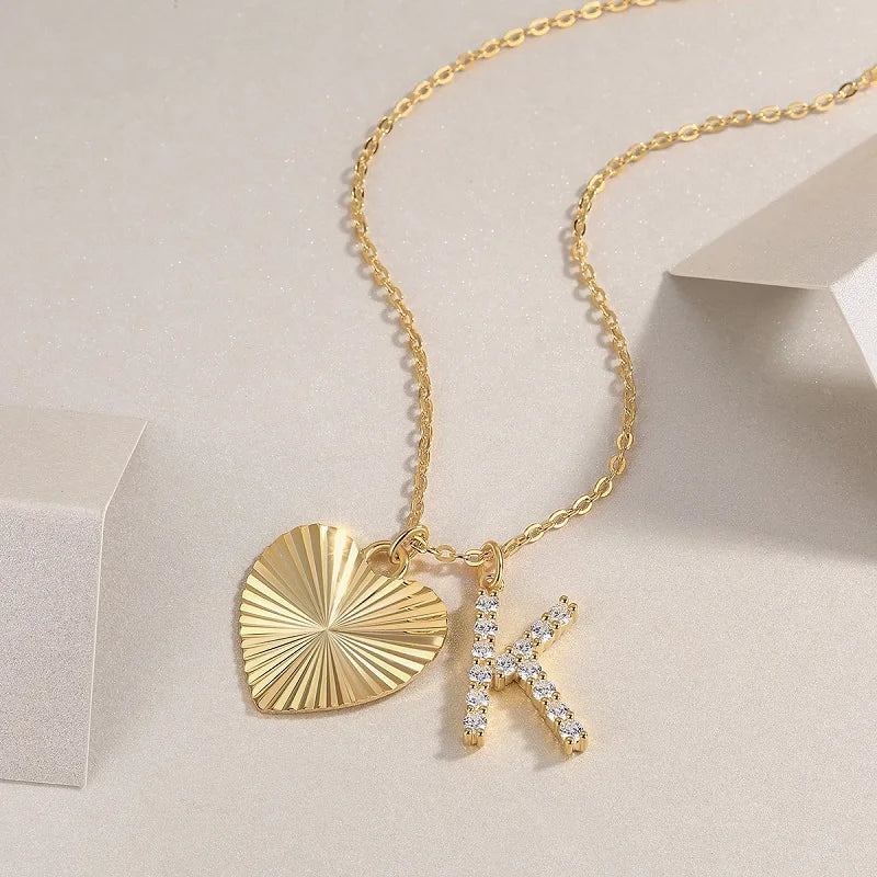 Letter K Heart Pendant Necklace 925 Silver For Women
