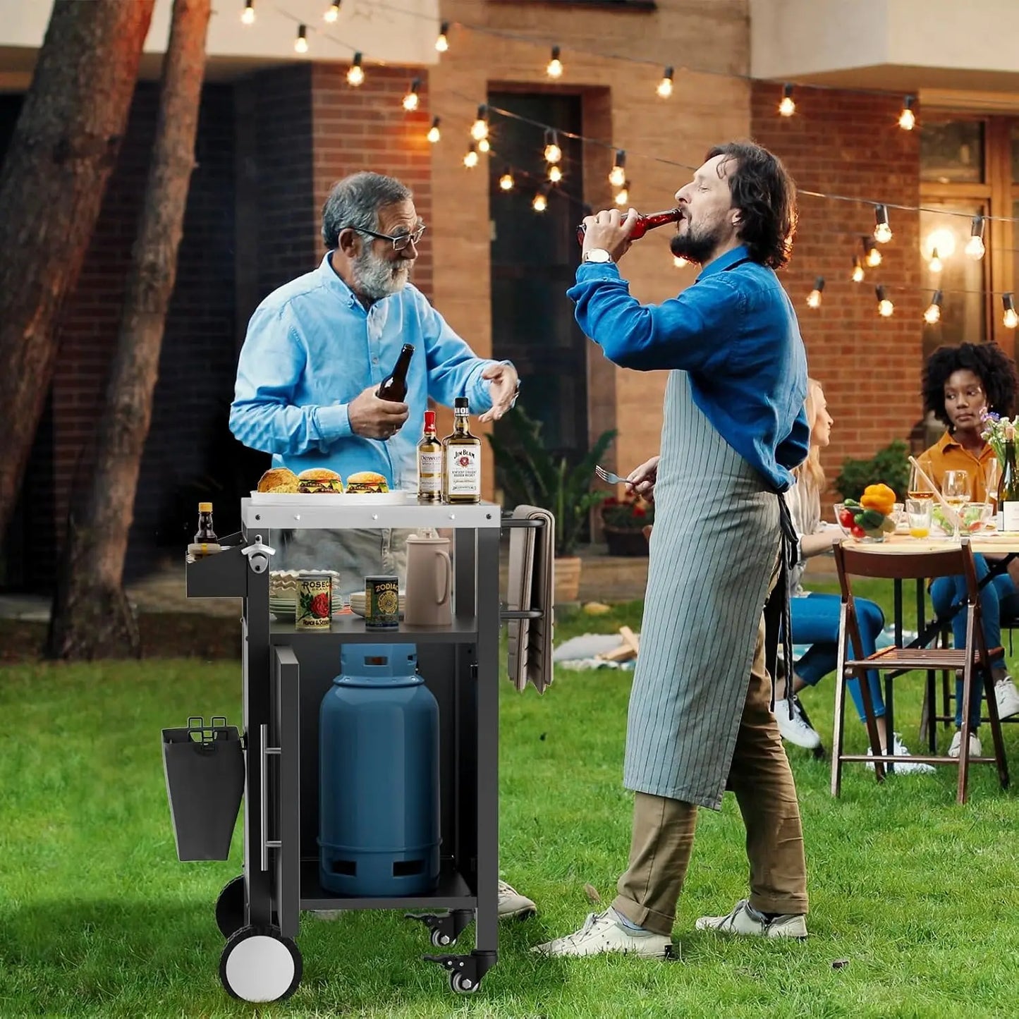 Outdoor Grill Cart with Patio Furniture, Outdoor Grill Table with Storage,Rolling Bar Cart Outdoor BBQ Cart