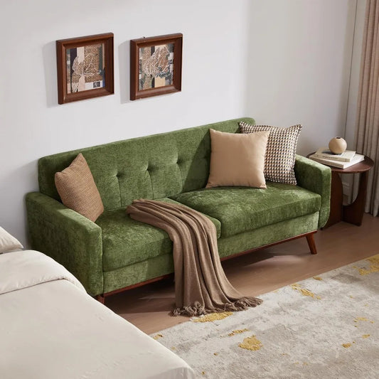 77" W Loveseat Sofa Chenille Couch for Living Room, Small Spaces, Easy Assembly, Green Olive Mid Century Modern Design