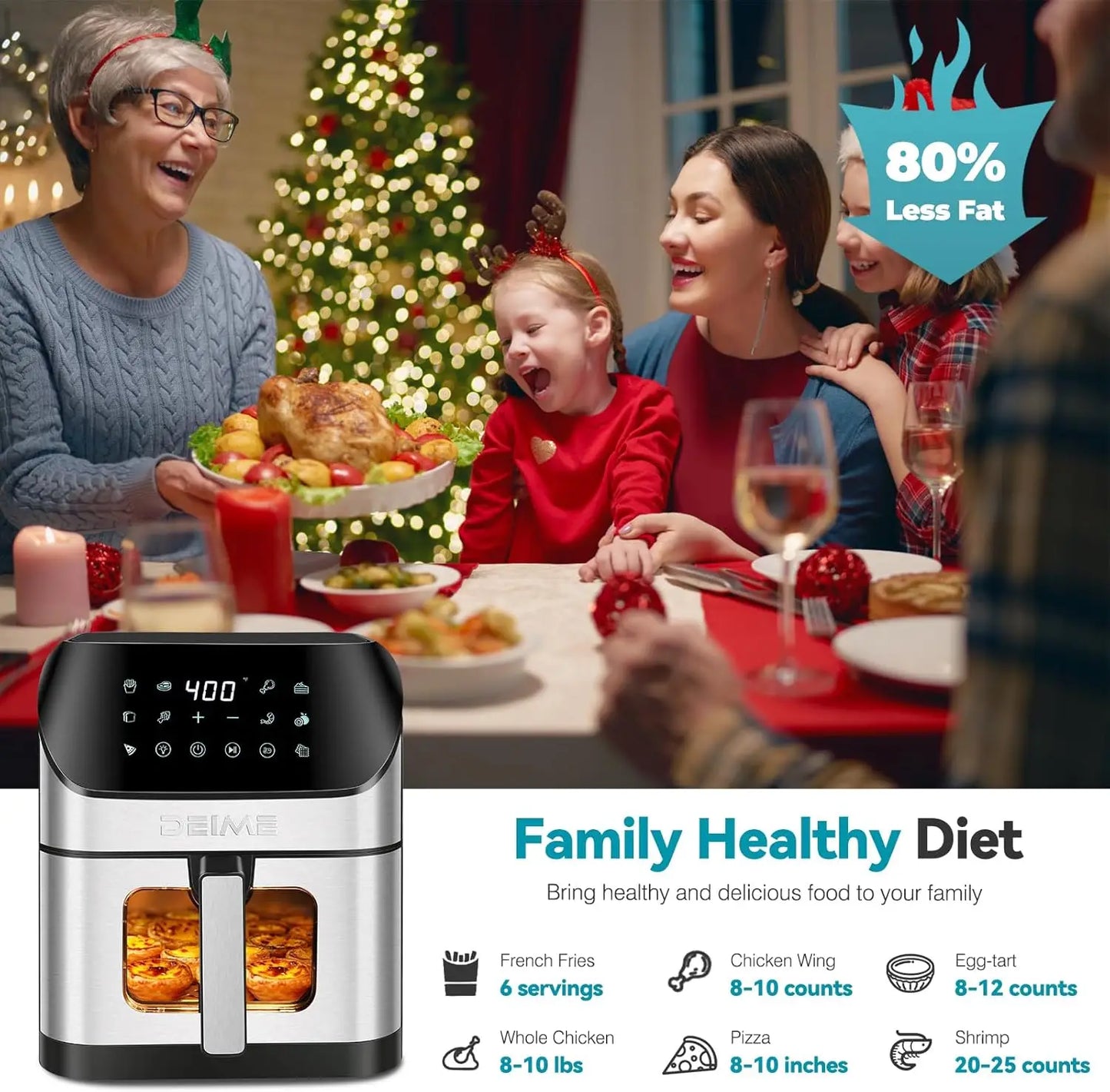 Air Fryer 6.2 QT Oilless 1500W Large Capacity Oven Air Fryers Healthy Cooker with 10 Preset, Visual Cooking Window, Non-Stick Ba