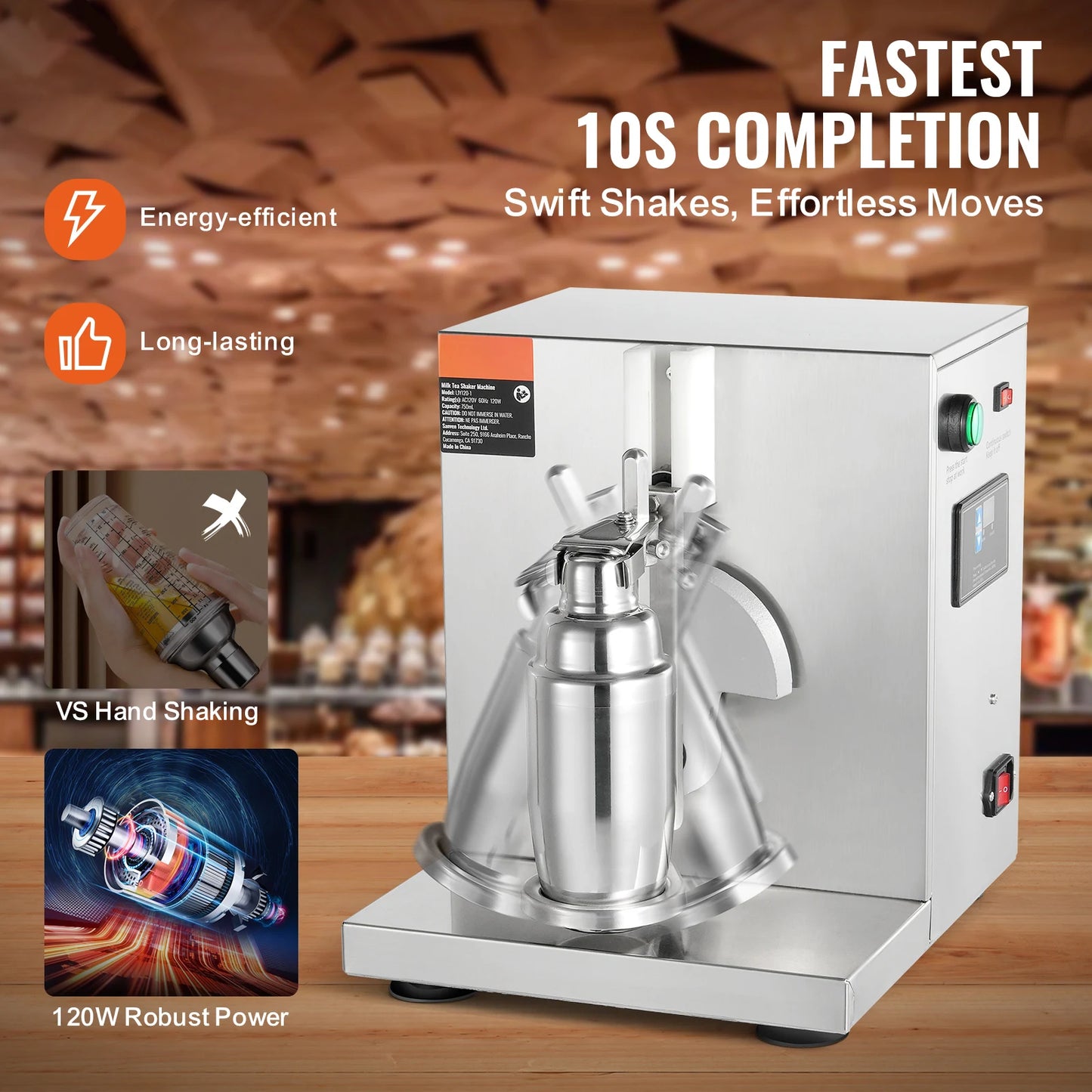 SucceBuy Milkshake Maker Machine 120W Commercial Milk Tea Shaker Machine Single Head Milk Shake Mixer Machine for Milk Tea Store