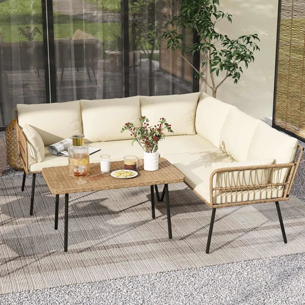All-Weather 4-Piece PE Rattan Weather-Resistant Patio Furniture Conversation Set Deluxe