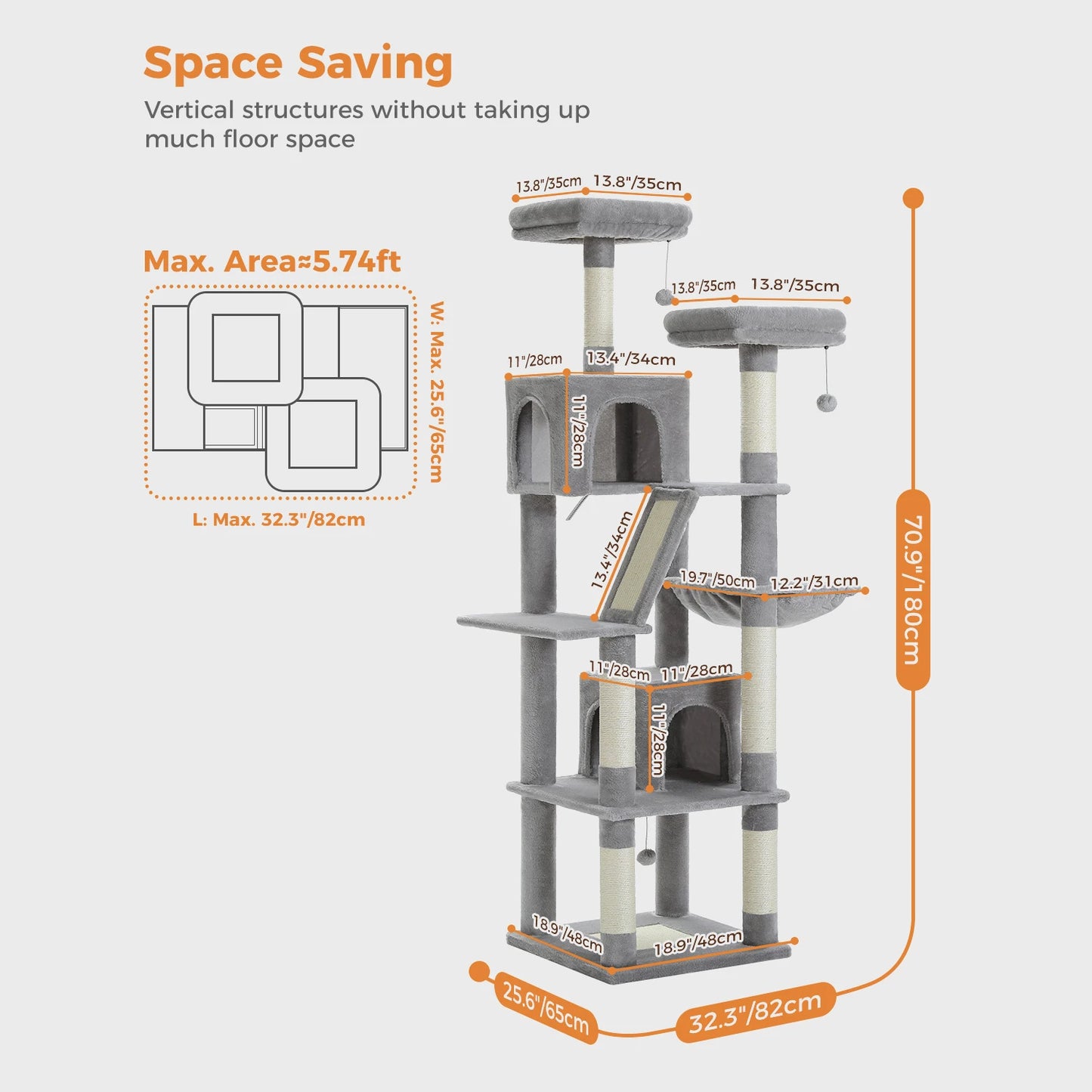 PEQULTICN Multi Level Cat Tree With Scratching Posts And Condo