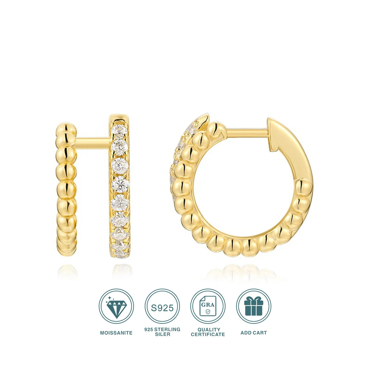 JIUZUAN 925 Sterling Silver Hoop Earrings With CZ Beads
