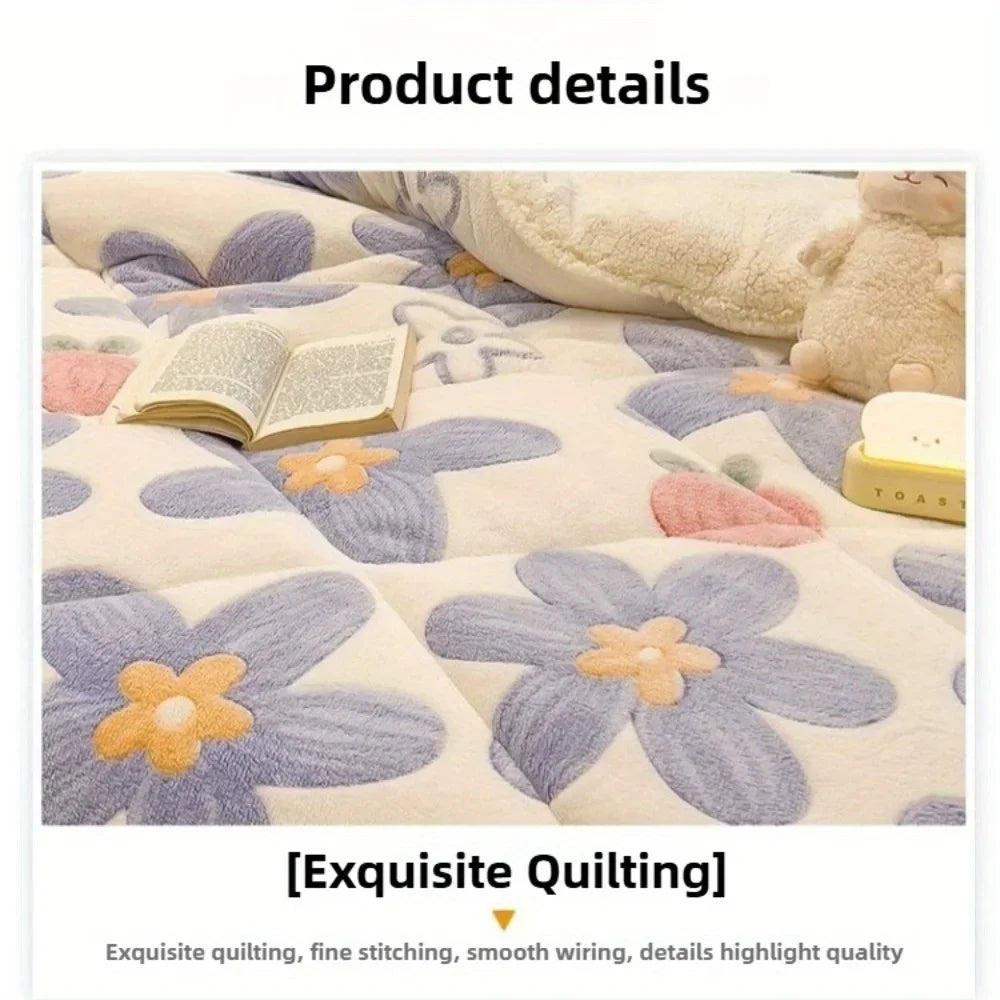 NONECN All-Season Thickened Lam b Wool Sherpa Quilt Set 3-Piece