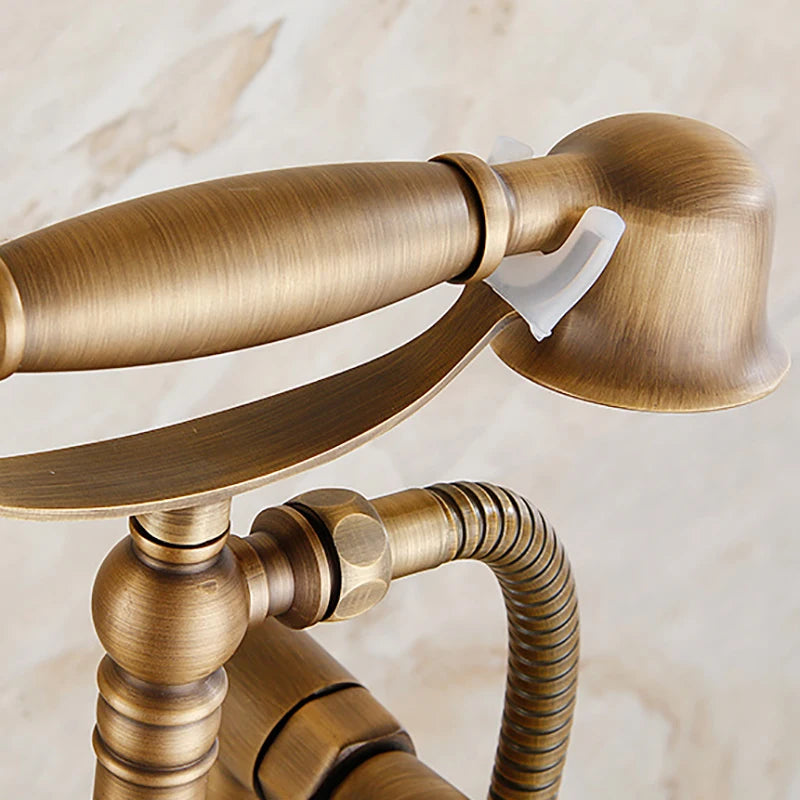 ALENARTWATER Brass Antique Bathroom Faucet Set With 360 Rotation Floor Stand Telephone Hand Shower