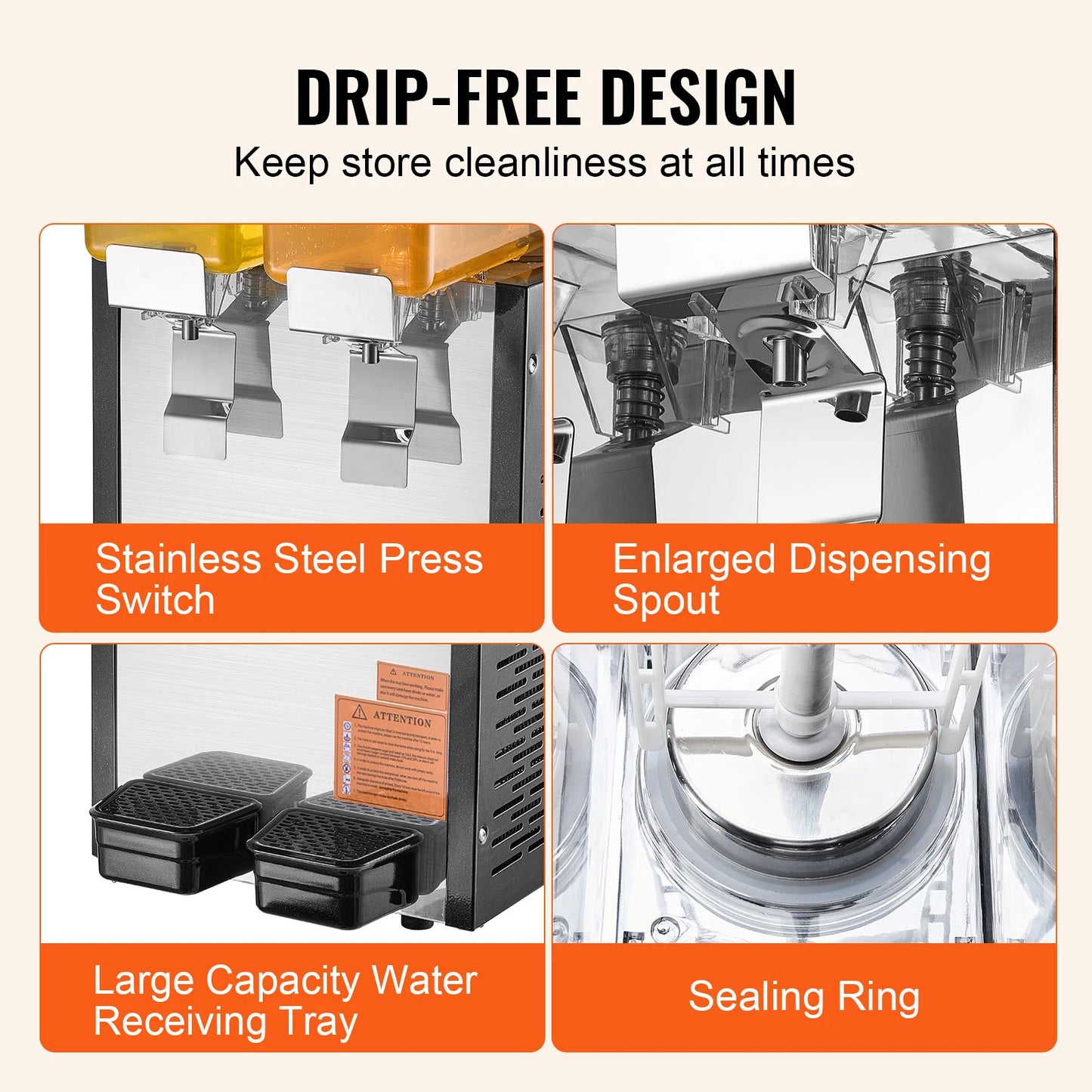 SucceBuy 1/2 Tanks Commercial Beverage Dispenser 10L/12L/18L Per Tank Juice Dispenser Stainless Steel Ice Tea Drink Machine