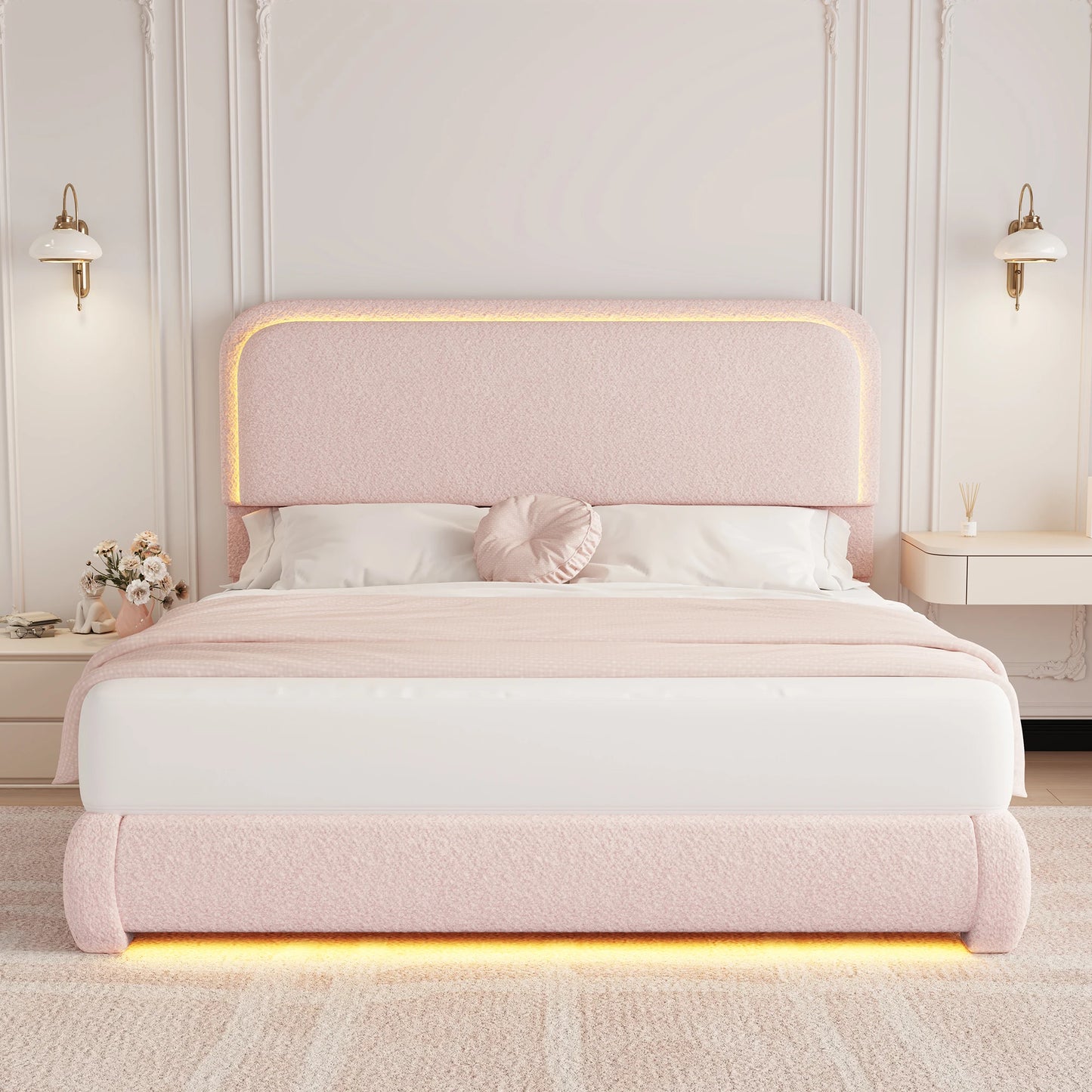 SIBEDSCN LED Bed Frame With Storage Drawers Teddy Upholstery