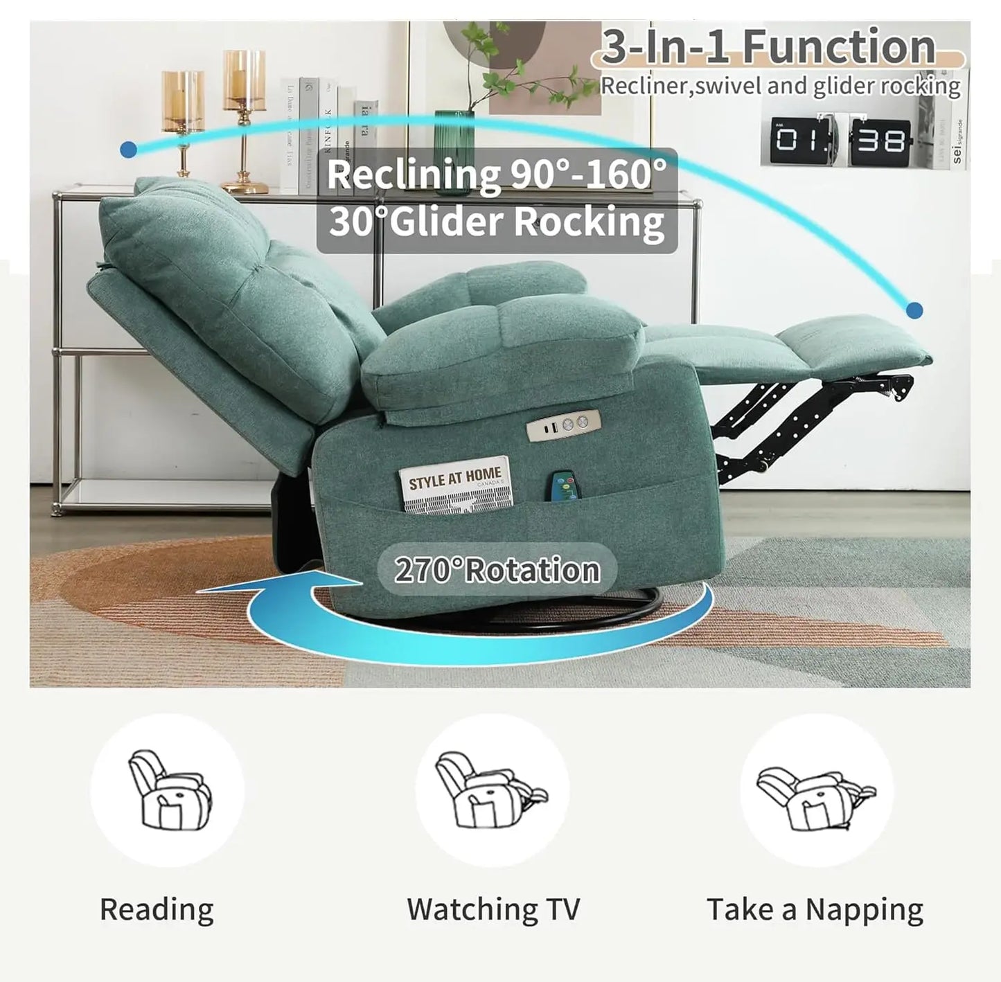 HUANZHUANG Ultracomfort Power Massage Recliner With Heat And Therapeutic Support