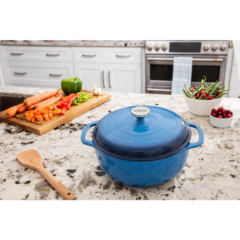 Lodge 6 Quart Enameled Cast Iron Dutch Oven with Lid Dual Handles Oven Safe up to 500° F or on Stovetop Use to Marinate Cook