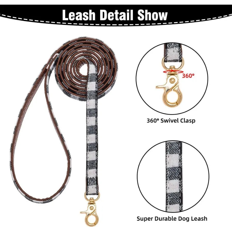 Plaid Dog Bow Tie Bandana Collar With Bell And Leash