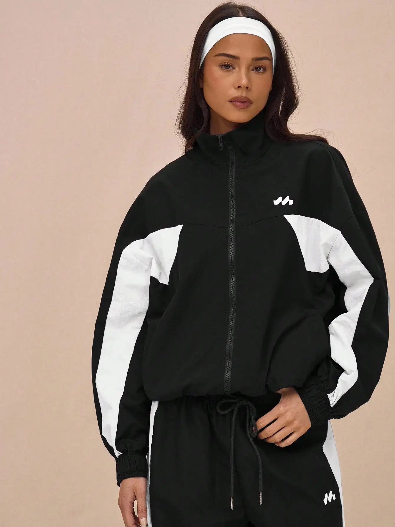 Oversized Nylon Track Jacket with Contrast Panels, Full Zip, Sporty Style for Spring Festival & Everyday Wear