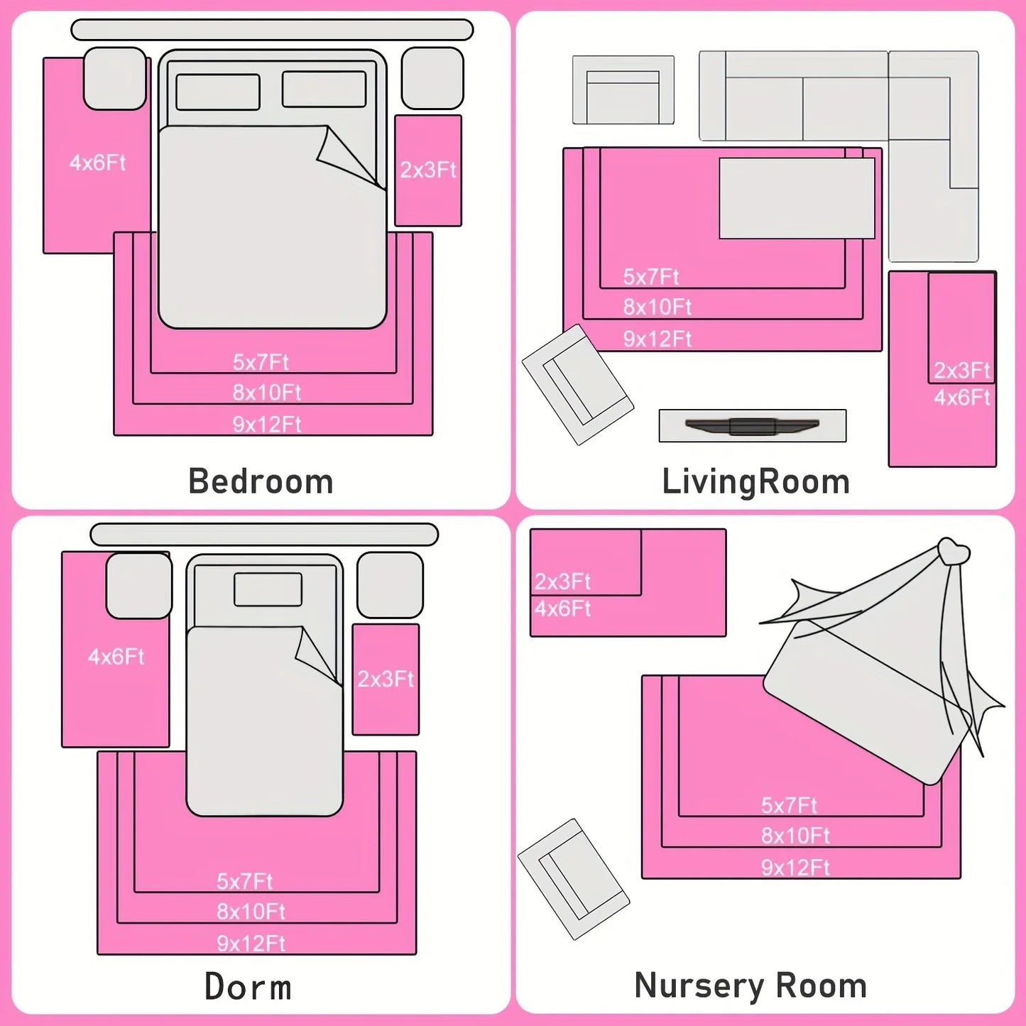 Noned Soft Shaggy Non Slip Rug for Living Room Bedroom Nursery Luxury Plush Carpet Includes Four Rug Stickers