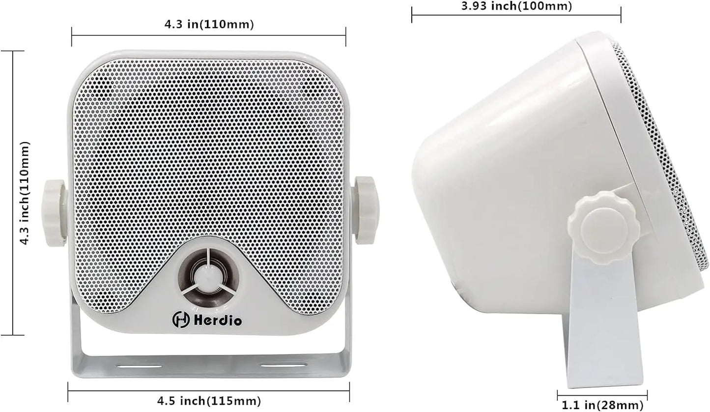 Herdio Heavy Duty Waterproof Boat Marine Bluetooth Surface Mounted Speakers