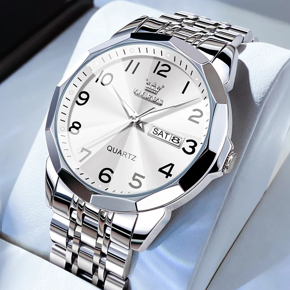 OLEVS Men's Watch Casual Quartz Stainless Steel Luminous Date