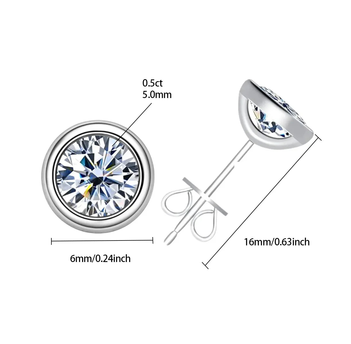 Moissanite 925 Sterling Silver Stud Earrings For Women
