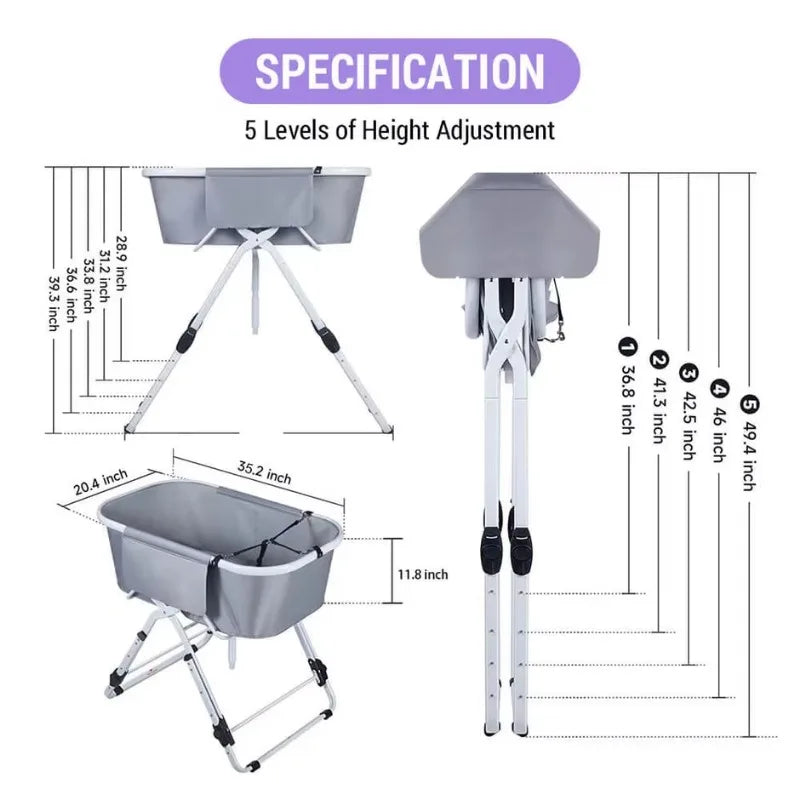Dog Litter Elevated Foldable Dog Bath Tub Adjustable For Grooming Station