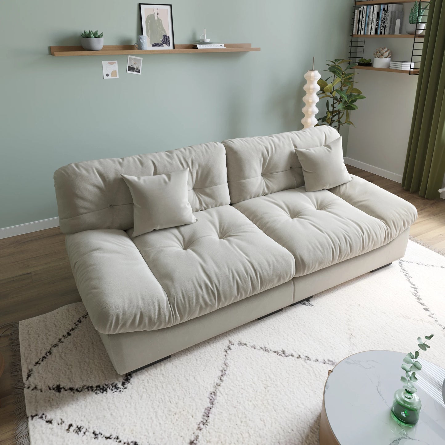 Sdorens FluffyCloudSectionalSofa LuxuriousVelvetFabric Living Room ModernMinimalist Design PlushPillows Comfort Durable