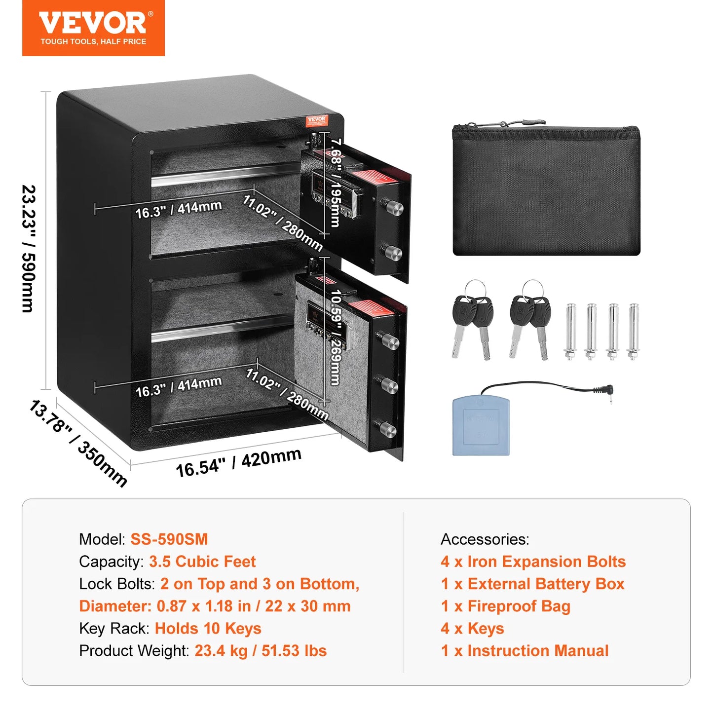 SucceBuy Fireproof Safe Box With Biometric Fingerprint Lock And PasswordProtectionPlus