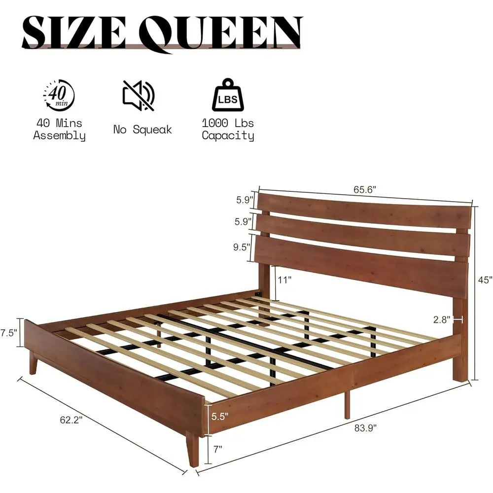 Solid Wood Platform Bed With Slats No Box Spring