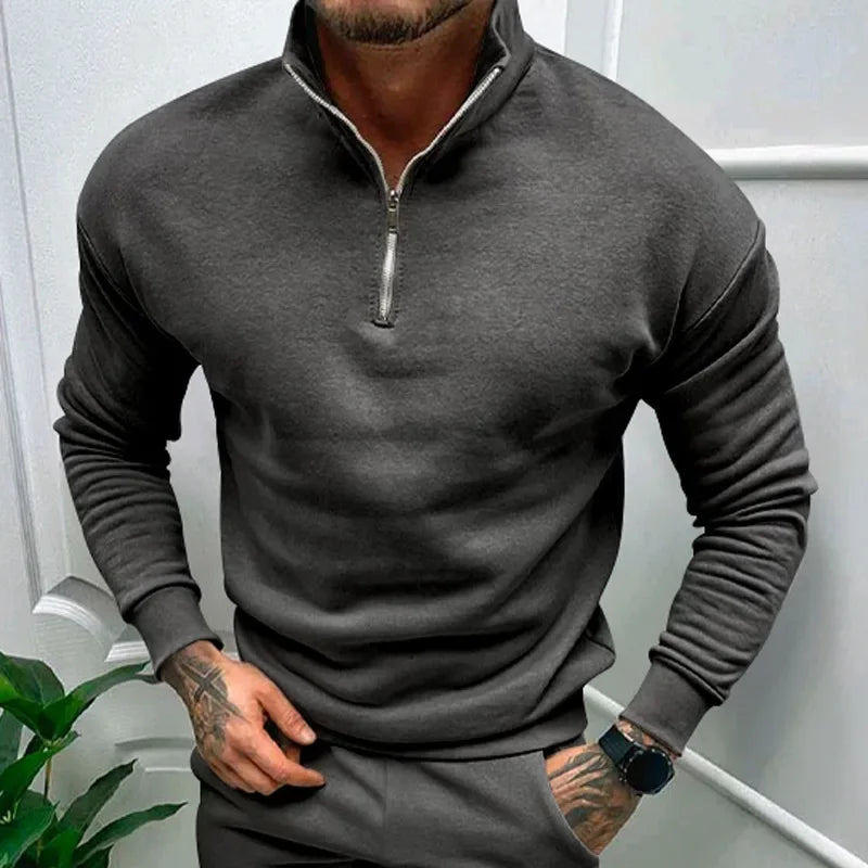 Men's Fleece Zip Sweatshirt Stand Collar For Autumn Winter