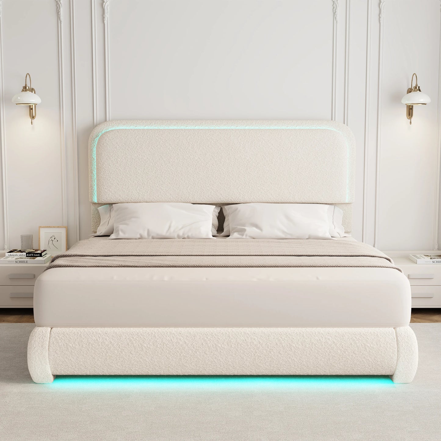 SIBEDSCN LED Bed Frame With Storage Drawers Teddy Upholstery