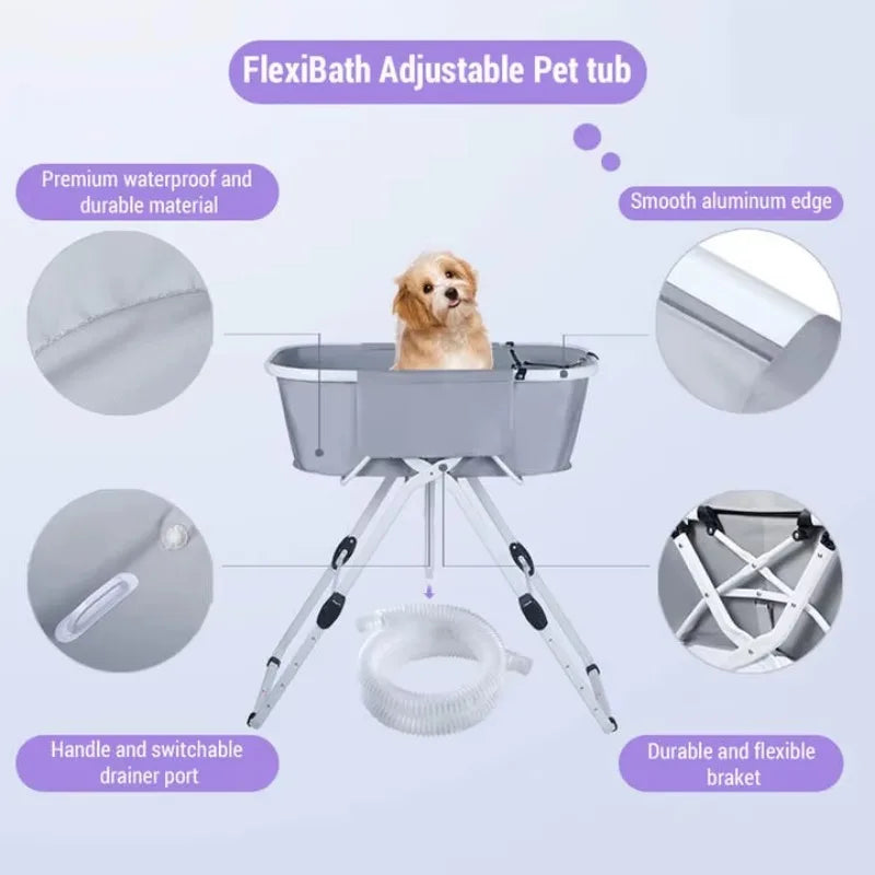 Dog Litter Elevated Foldable Dog Bath Tub Adjustable For Grooming Station