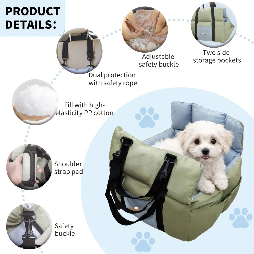 Borwart Portable Dog Car Seat Booster Bed With Storage