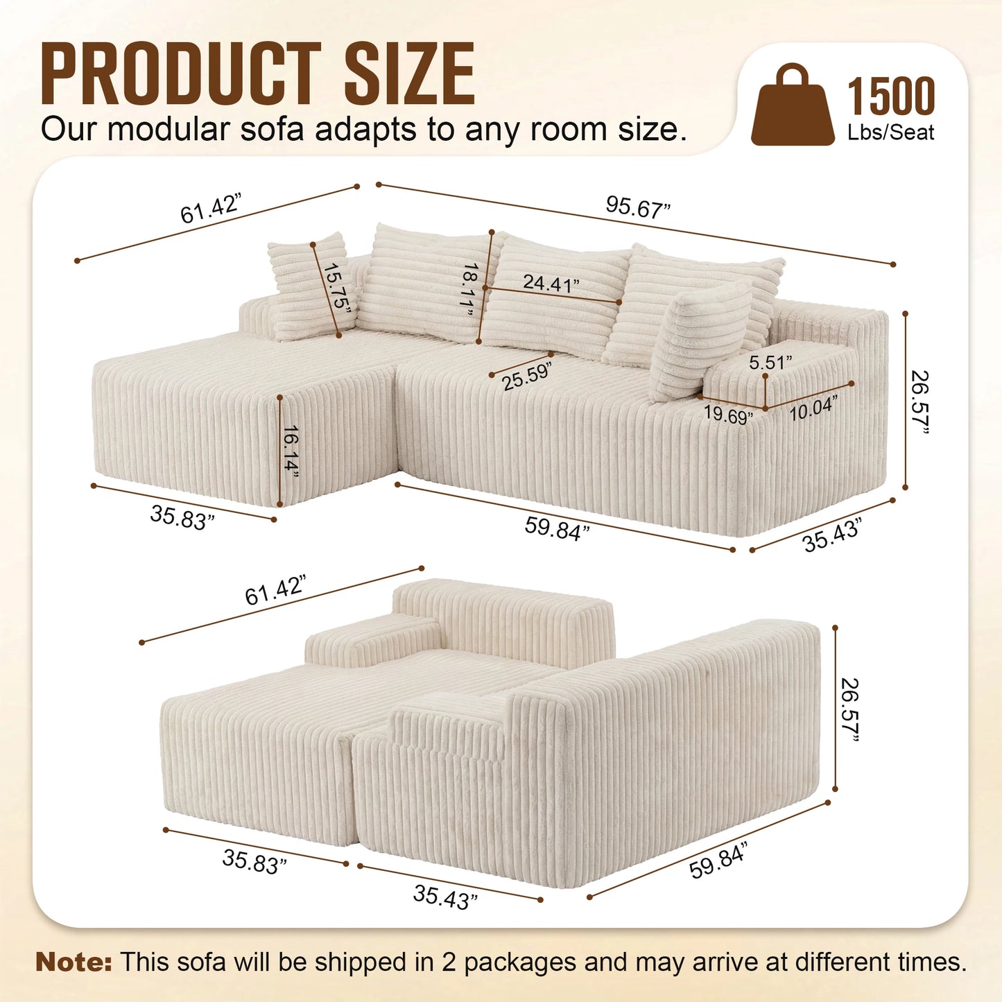 Redlife L-Shape Corduroy Sectional Sofa Cloudlike Luxurious Comfort For LivingRoom