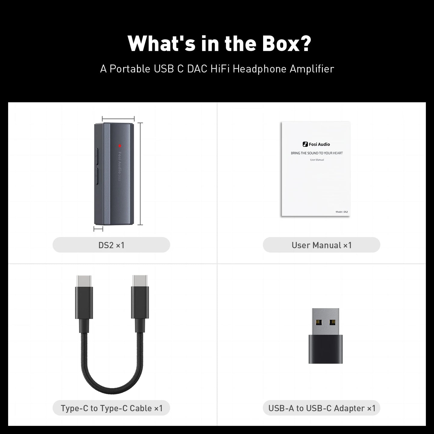 Fosi Audio DS2 Mini USB DAC Dongle Headphone Amplifier DSD Decoder 32Bit 384kHz Balanced 3.5mm 4.4mm
