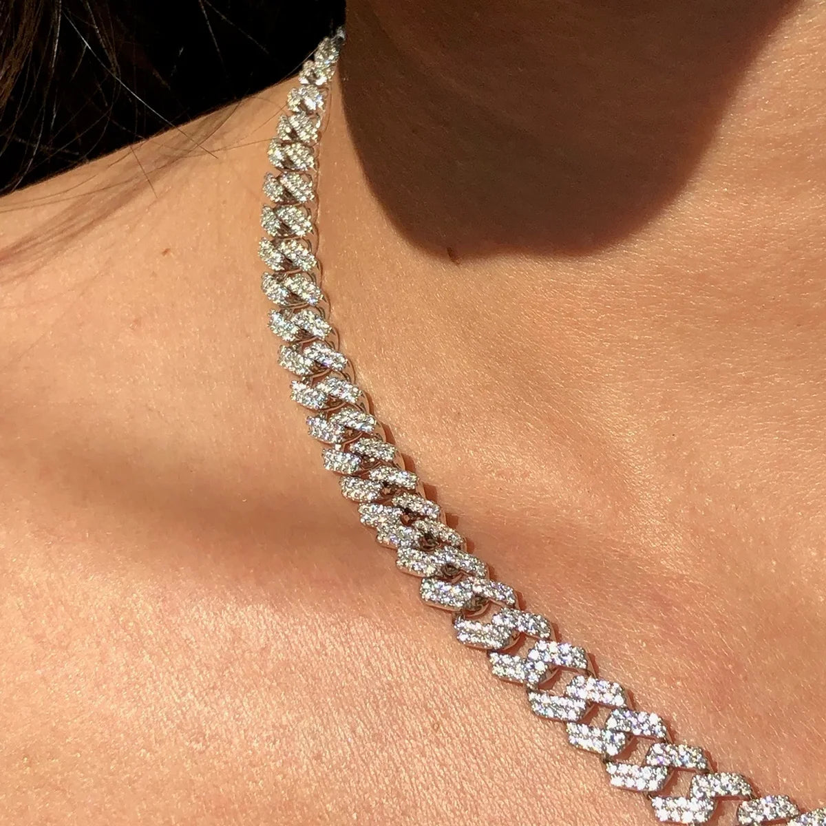 JIUZUAN Moissanite Cuban Chain Necklace Unisex 925 Silver