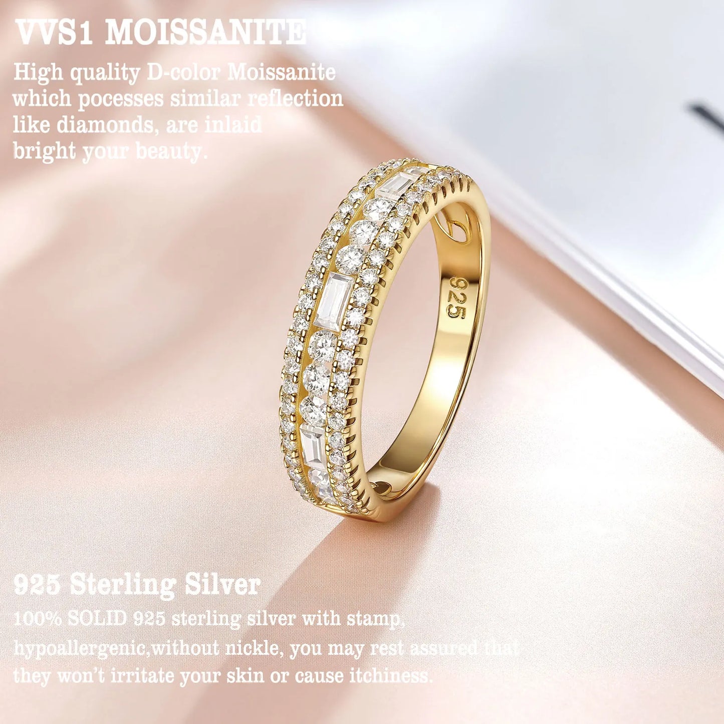 Newshe GRA Certified Moissanite Wedding Bands 925 Sterling Silver