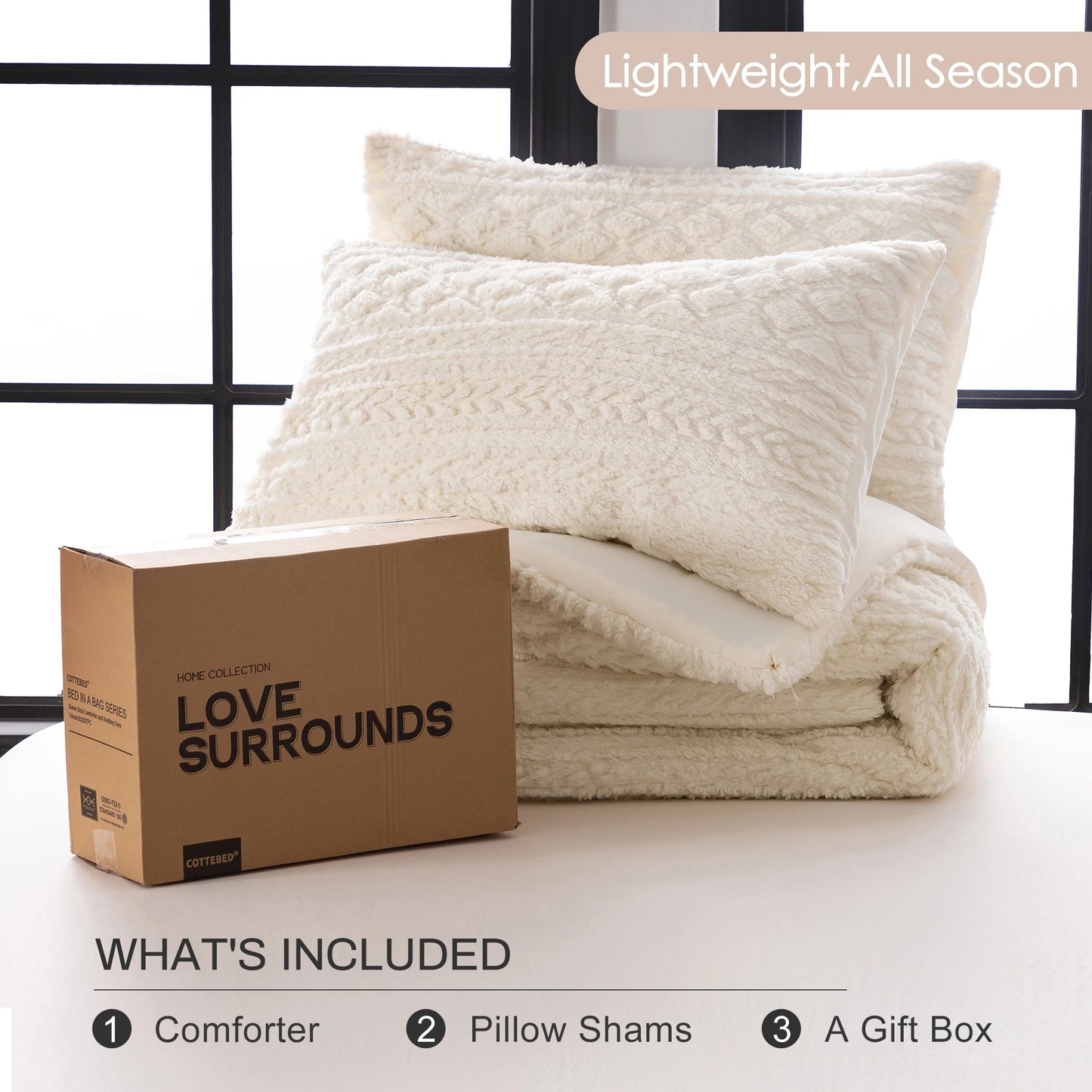 COTTEBED Plush Fleece Sherpa Comforter Set All Season Ultra Soft Boho Tufted Bedding