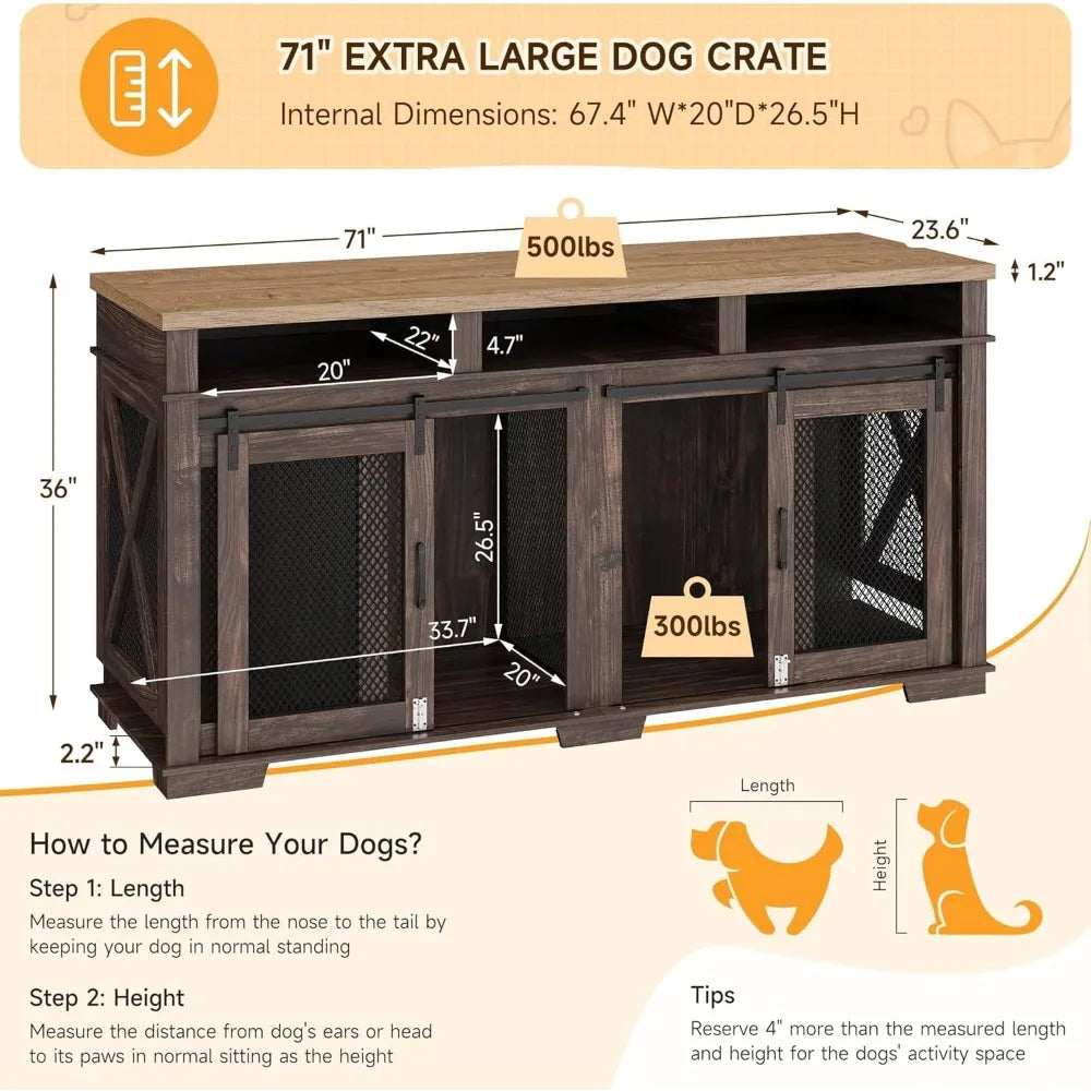 Dog Crate Furniture For Two Dogs With Storage Drawers