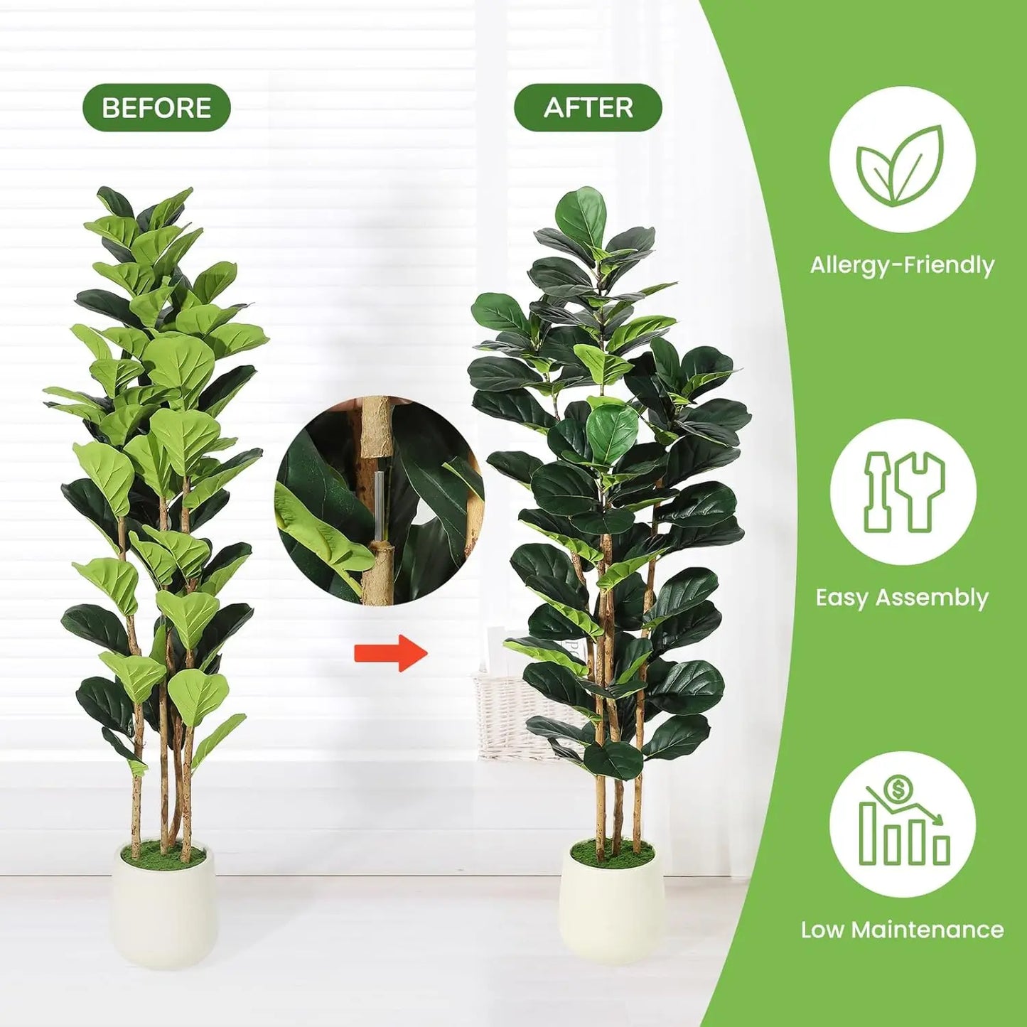 HiMIS Artificial Fiddle Leaf Fig Tree With Pot