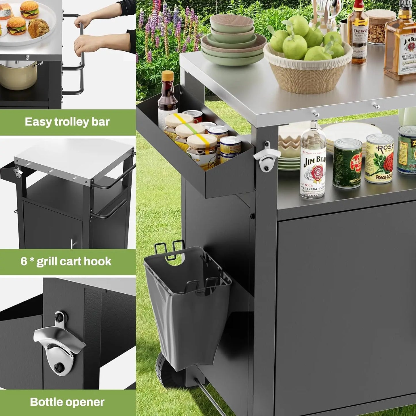 Outdoor Grill Cart with Patio Furniture, Outdoor Grill Table with Storage,Rolling Bar Cart Outdoor BBQ Cart