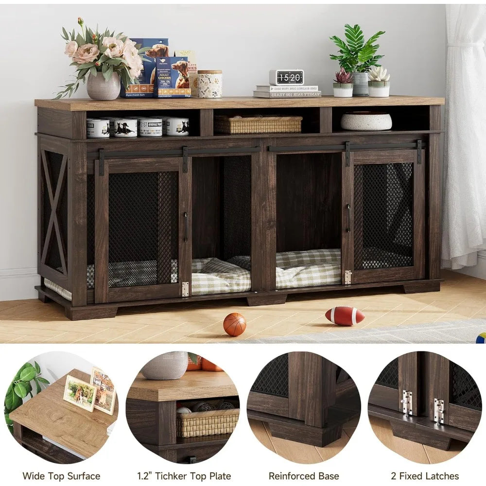 Dog Crate Furniture For Two Dogs With Storage Drawers